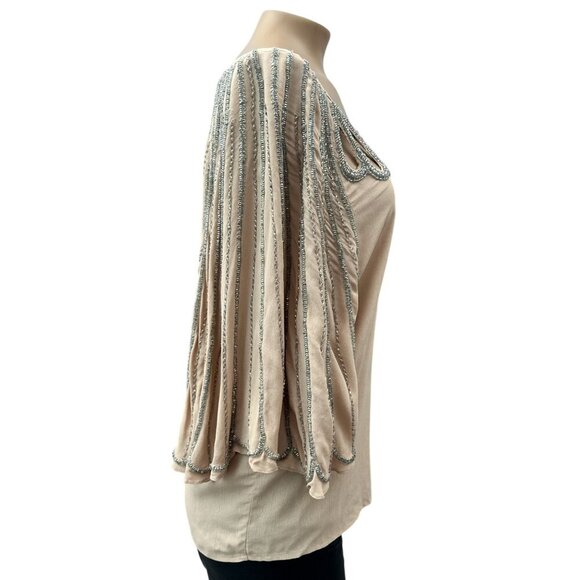 Boyod Embellishments V-Neck Butterfly Half Sleeve Nancy Top Pink Silver Women S - Picture 6 of 13